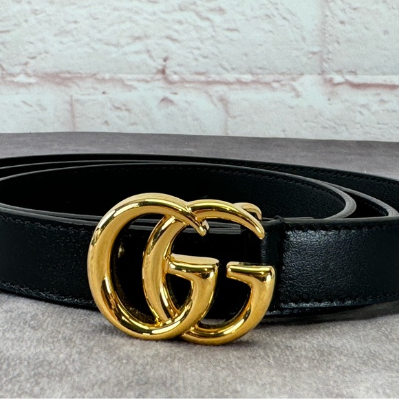 Gucci Double G Marmont Slim Black Leather Belt 409417 105/42 - Picture 3 of 12